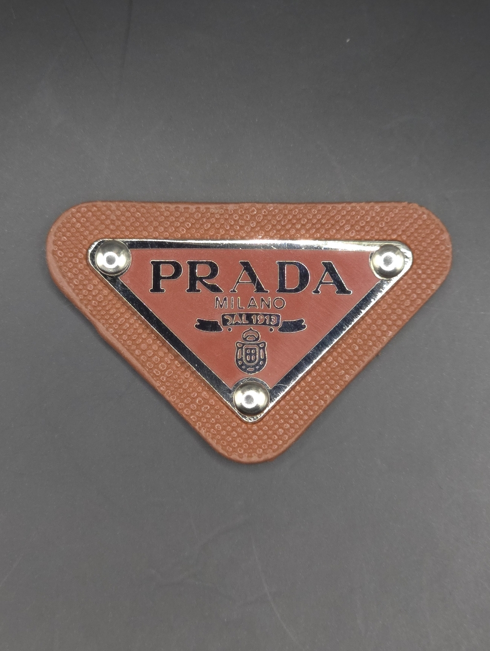Leather Brown Prada Triangle Patch/Croc Charm